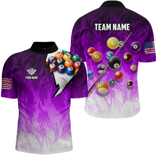 Personalized Purple Pool Player Billiard 8 Ball Polo & 1/4 Zip For Men Custom Billiard Jerseys TDM3658