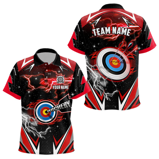 Archery 3d Target Red Jersey For Kid Custom Name Archery Polo Shirts Team League Archery Shirts TDM1024