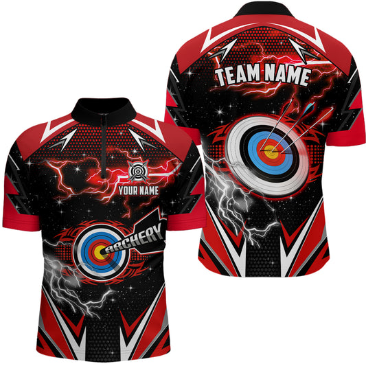 Archery 3d Target Red Jersey Custom Name Men Quarter-Zip Shirts Team League Archery Shirts TDM1024