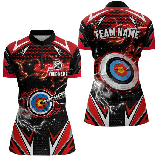 Archery 3d Target Red Jersey Custom Name Women Quarter-Zip Shirts Team League Archery Shirts TDM1024