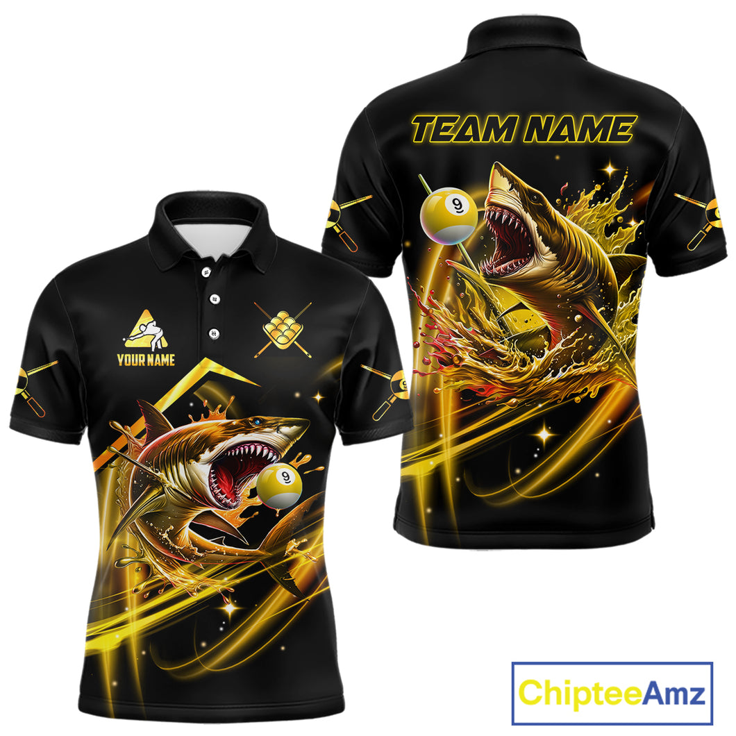 Yellow 9 Ball Pool Billiard Shark Polo & Quarter Zip For Men Custom Team League Billiard Jerseys TDM4475