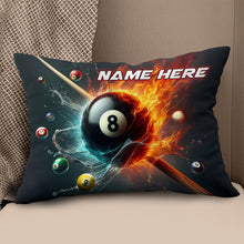 Load image into Gallery viewer, 8 Ball Pool In Water And Fire Throw Pillow, Personalized Billiard Pillow TDM0840