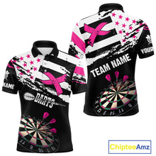 Load image into Gallery viewer, Personalized US Flag Pink Ribbon Darts Shirt For Men Custom Breast Cancer Awareness Darts Jersey TDM4493