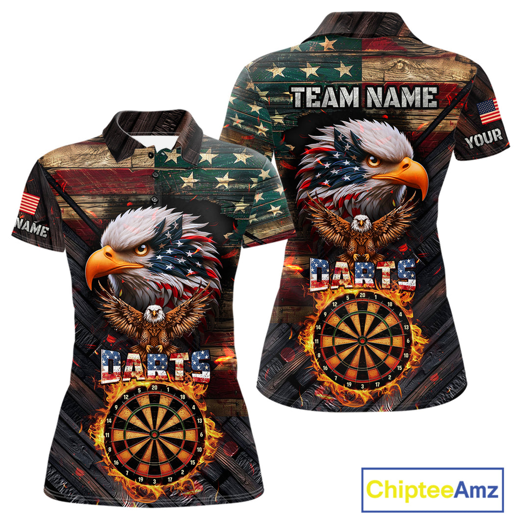American Flag 3D Dartboard Fire Flame Custom Eagle Darts Shirt For Women, Patriotic Dart Team Jersey TDM4717