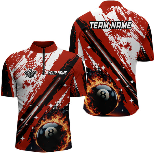 Personalized Billiard 8 Ball Pool Grunge Men Quarter-Zip Shirts, Billiard Jersey |Red TDM1040