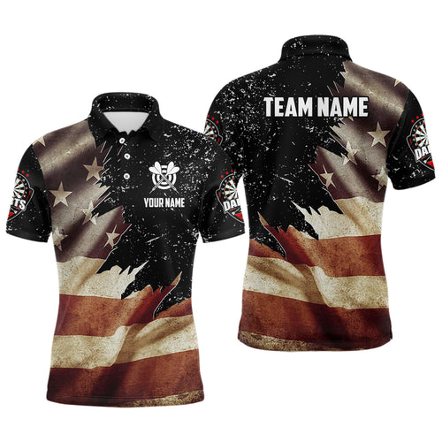 Personalized Retro American Flag Dart Polo Shirts For Men Custom Patriotic Dart Jerseys Uniform TDM1173