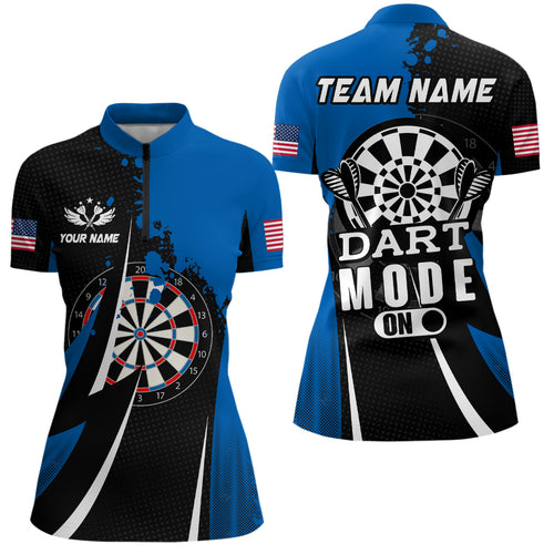 Personalized Blue Dart Mode On Women Quarter-Zip Shirts Custom Darts Jersey Team Shirts TDM1175