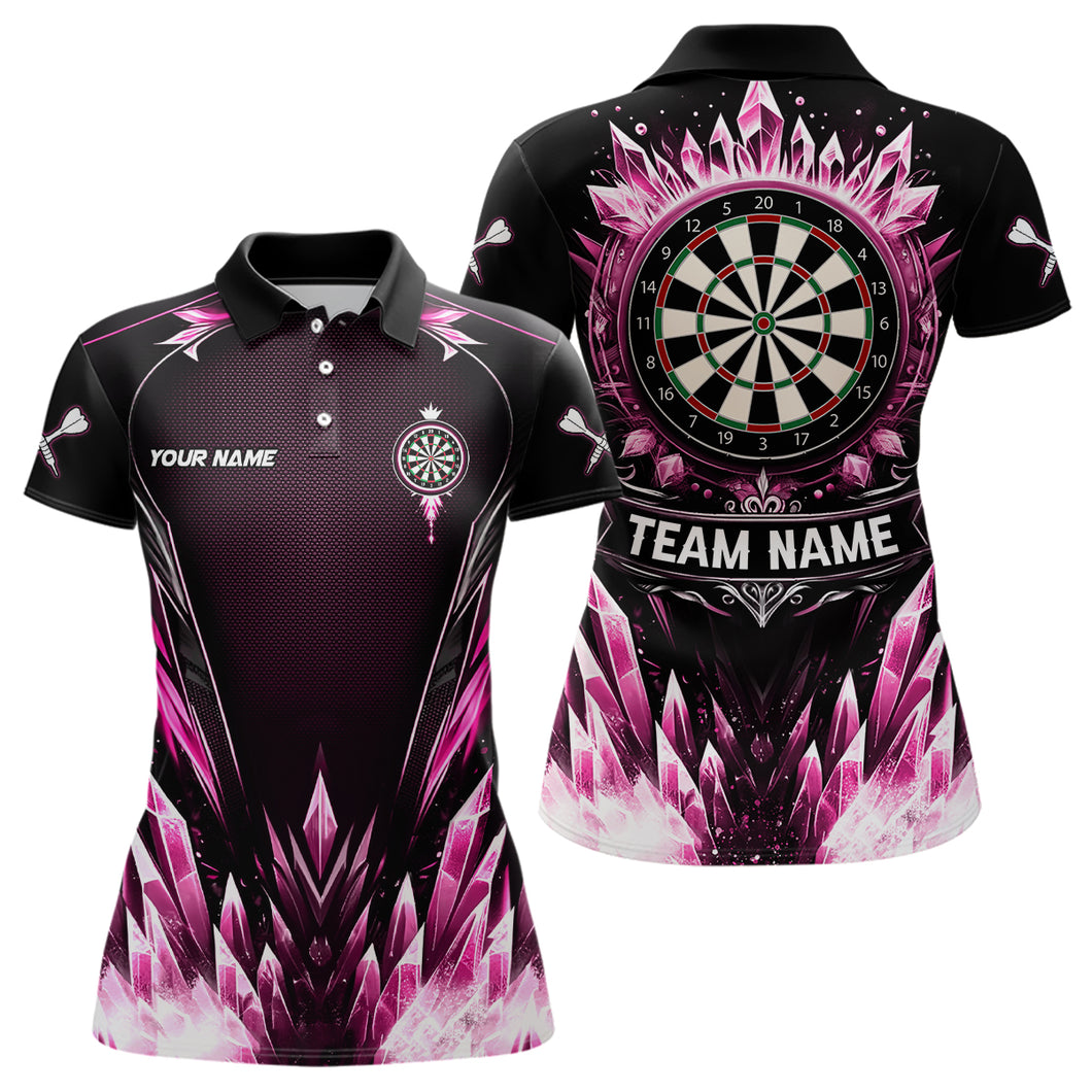 Personalized Pink Icy Dartboard Custom Darts Polo & Quarter Zip For Women, Team Dart Jerseys Outfit TDM3672