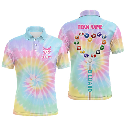 Personalized Colorful Tie Dye With Heart Billiard Men Polo Shirts, Unique Billiard Shirts Gifts TDM1363