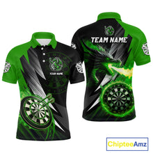 Load image into Gallery viewer, Personalized Striking Black And Green Flaming Dragon Dart Shirts For Men Custom Dart Team Jerseys TDM4299