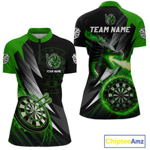 Load image into Gallery viewer, Personalized Striking Black And Green Flaming Dragon Dart Shirts For Women Custom Dart Team Jerseys TDM4299