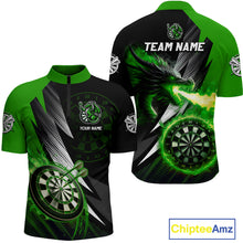 Load image into Gallery viewer, Personalized Striking Black And Green Flaming Dragon Dart Shirts For Men Custom Dart Team Jerseys TDM4299
