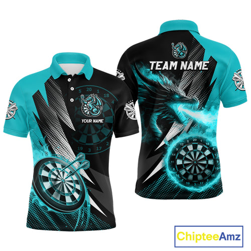 Personalized Strike Black & Turquoise Flaming Dragon Dart Shirts For Men Custom Dart Team Jersey TDM4300