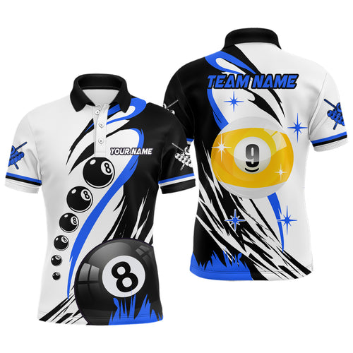 Personalized Billiard 8 Ball & 9 Ball Pool Shirts For Men Custom Billiard Team Jerseys | Blue TDM2409