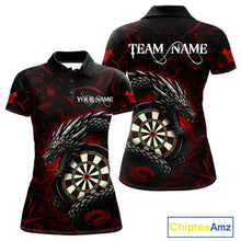 Load image into Gallery viewer, Black And Red Dragon Darts Shirt For Women Custom Darts League Team Jersey Polo &amp; Quarter Zip TDM4723