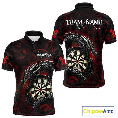 Black And Red Dragon Darts Shirt For Men Custom Darts League Team Jersey Polo & Quarter Zip TDM4723