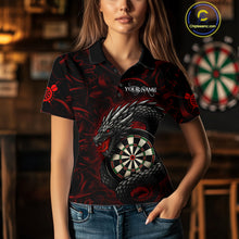 Load image into Gallery viewer, Black And Red Dragon Darts Shirt For Women Custom Darts League Team Jersey Polo &amp; Quarter Zip TDM4723