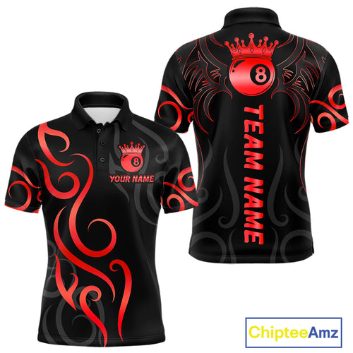 Black And Red 8 Ball Crown Tribal Billiard Shirt For Men Custom Pool Jersey Billiard Team Shirt TDM4725