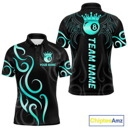 Black And Blue Cyan 8 Ball Crown Billiard Shirt For Men Custom Pool Team Jersey Polo & 1/4 Zip TDM4726