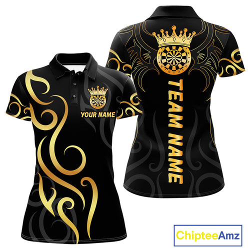 Black And Glowing Gold Dartboard Crown Tribal Darts Shirt For Women Custom Darts Team Jersey TDM4727