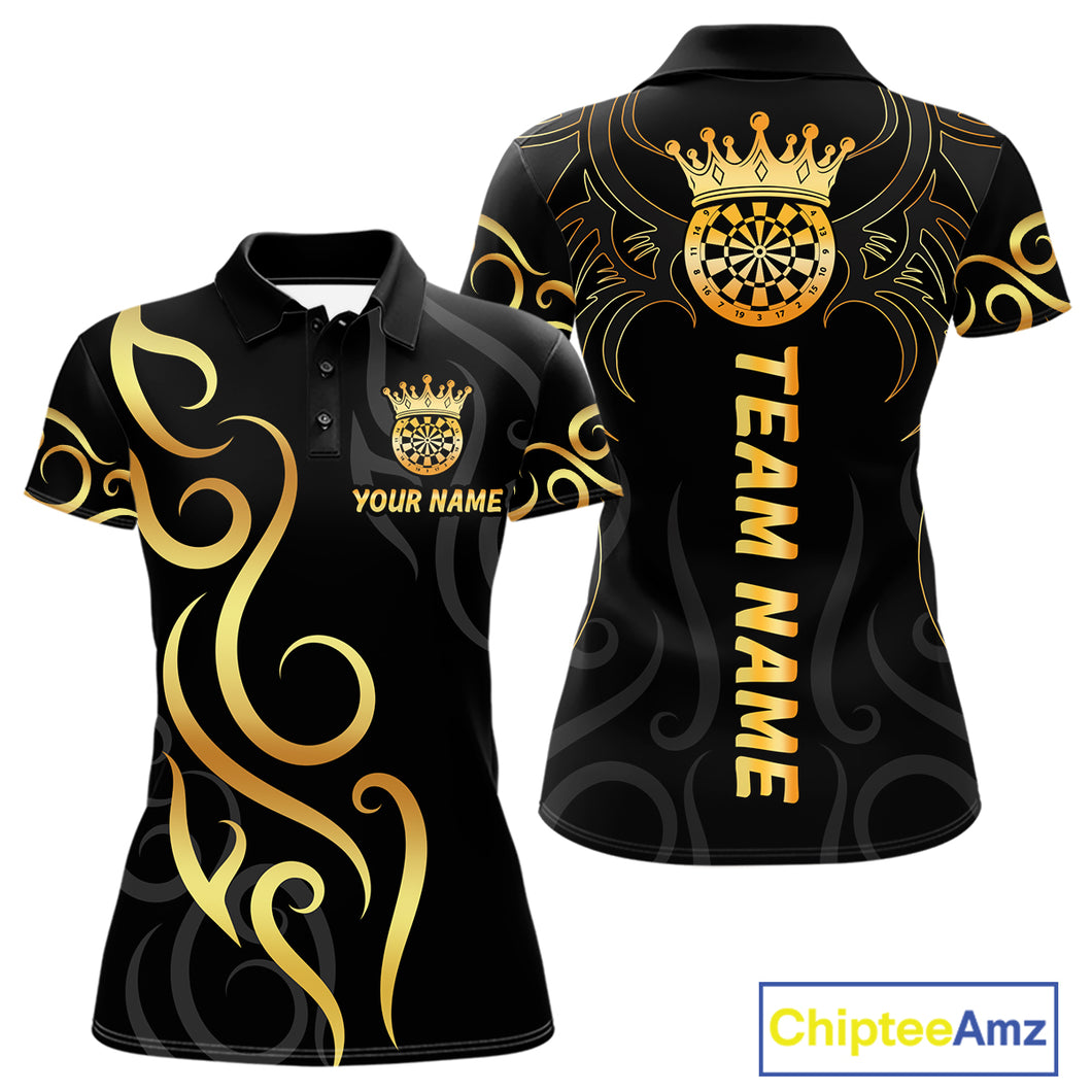 Black And Glowing Gold Dartboard Crown Tribal Darts Shirt For Women Custom Darts Team Jersey TDM4727