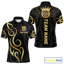 Load image into Gallery viewer, Black And Glowing Gold Dartboard Crown Tribal Darts Shirt For Men Custom Darts Team Jersey TDM4727