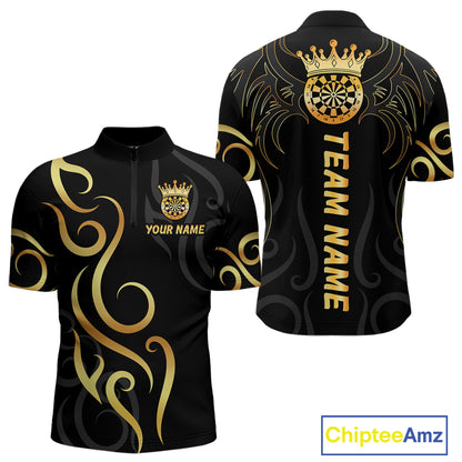 Black And Glowing Gold Dartboard Crown Tribal Darts Shirt For Men Custom Darts Team Jersey TDM4727