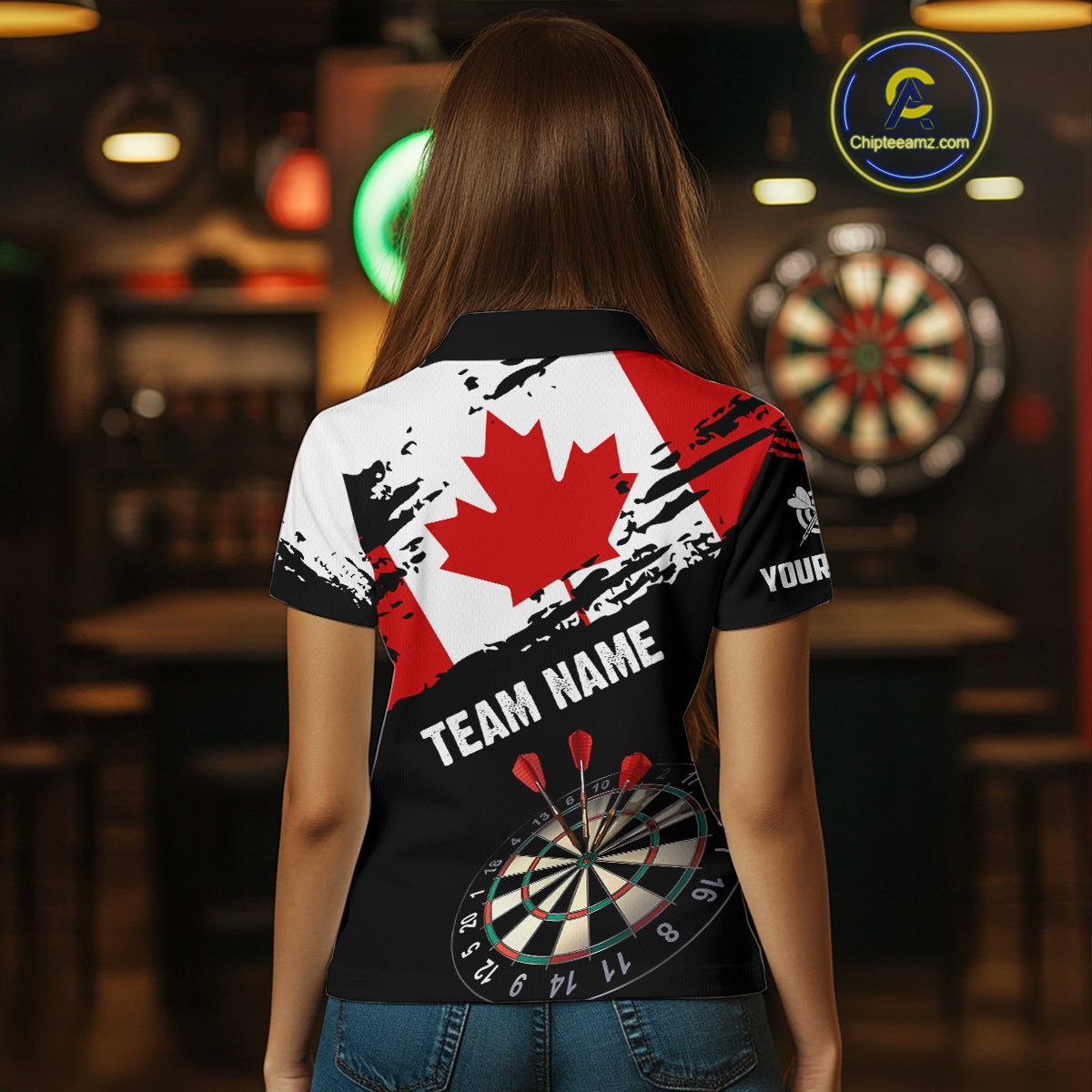 Personalized Grunge Canada Flag Dart Polo Shirts For Women Custom Patriotic Canadian Dart Jerseys TDM1187
