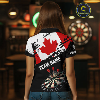 Personalized Grunge Canada Flag Dart Polo Shirts For Women Custom Patriotic Canadian Dart Jerseys TDM1187