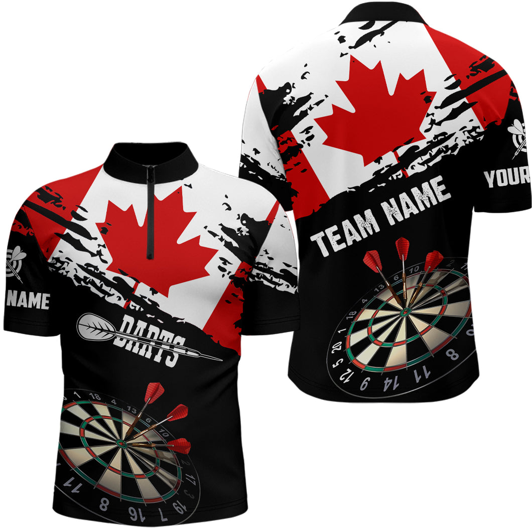 Personalized Grunge Canada Flag Dart Men Quarter-Zip Shirt, Patriotic Canadian Dart Jerseys TDM1187