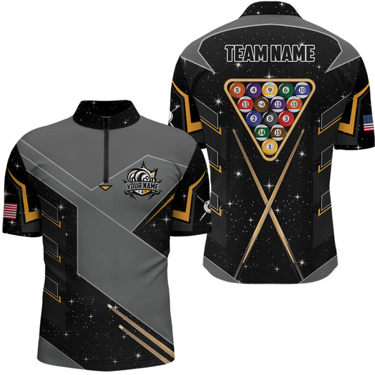 Personalized 8 Ball Pool Billiard Men Quarter-Zip Shirts, 8 Ball Billiards Attire Jerseys TDM1376