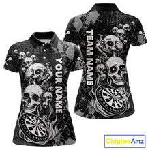 Load image into Gallery viewer, Black Grey Grunge Argyle Skull Dart Shirts Custom Women&#39;s Dart Jerseys Team Polo &amp; Quarter Zip TDM3836