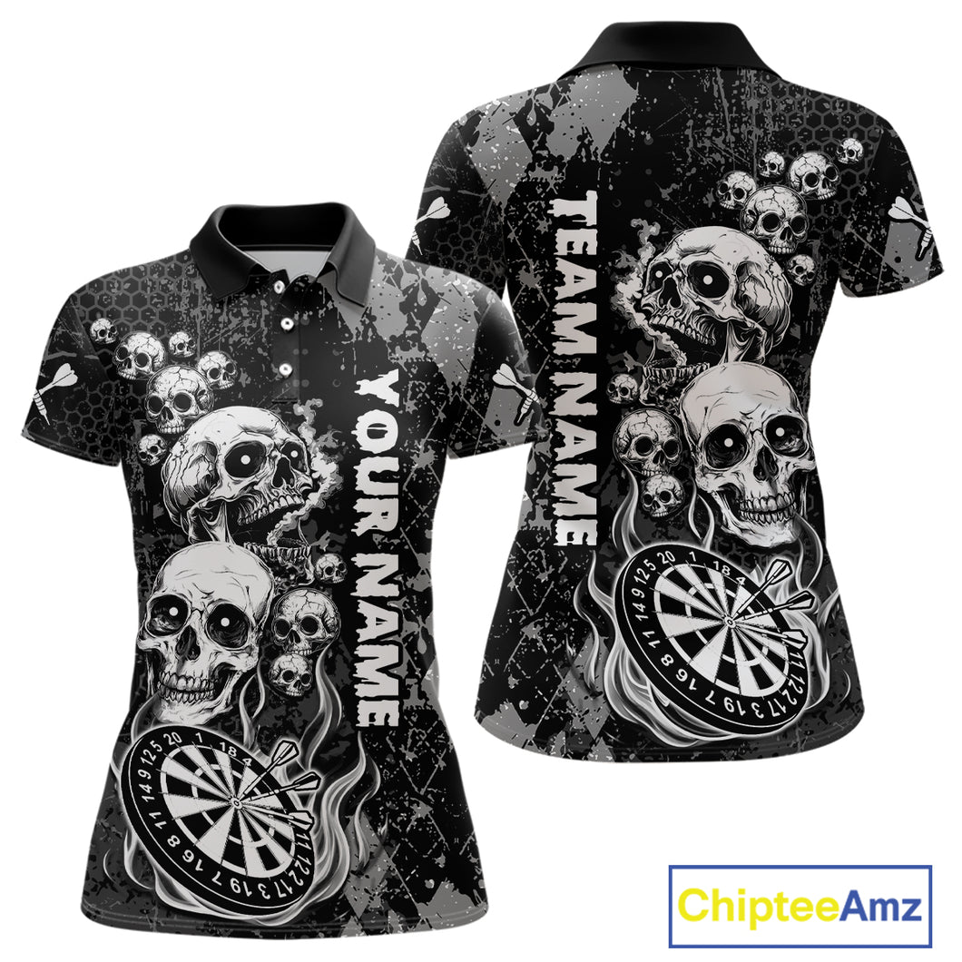 Black Grey Grunge Argyle Skull Dart Shirts Custom Women's Dart Jerseys Team Polo & Quarter Zip TDM3836