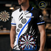 Load image into Gallery viewer, Personalized Funny Dartboard Darts Polo &amp; Quarter Zip For Men Custom Darts Team Jerseys | Blue TDM4124