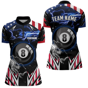 US Flag Lightning 8 Ball Pool Billiard Jerseys For Women Custom Patriotic Team League Billiard Shirts TDM1953