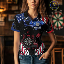 Load image into Gallery viewer, Personalized Thunder Lightning American Flag Darts Shirt For Women, Patriotic Darts League Jersey TDM4504