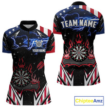 Load image into Gallery viewer, Personalized Thunder Lightning American Flag Darts Shirt For Women, Patriotic Darts League Jersey TDM4504