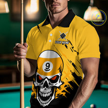 Load image into Gallery viewer, Personalized Yellow Black 9 Ball Skull Billiard Jersey For Men Custom Funny 9 Ball Pool Team Shirt TDM4732