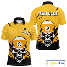 Load image into Gallery viewer, Personalized Yellow Black 9 Ball Skull Billiard Jersey For Men Custom Funny 9 Ball Pool Team Shirt TDM4732