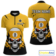 Load image into Gallery viewer, Personalized Yellow Black 9 Ball Skull Billiard Jersey For Women Custom Funny 9 Ball Pool Team Shirt TDM4732