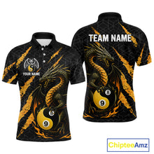 Load image into Gallery viewer, Custom Yellow Black Yin Yang 8 Ball &amp; 9 Ball Dragon Billiard Shirts For Men |Pool Team Jerseys TDM3958