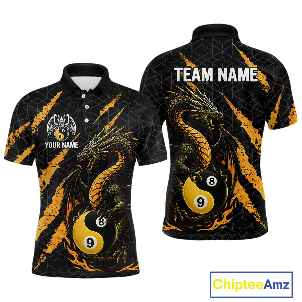 Custom Yellow Black Yin Yang 8 Ball & 9 Ball Dragon Billiard Shirts For Men |Pool Team Jerseys TDM3958