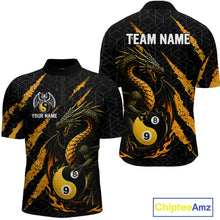 Load image into Gallery viewer, Custom Yellow Black Yin Yang 8 Ball &amp; 9 Ball Dragon Billiard Shirts For Men |Pool Team Jerseys TDM3958