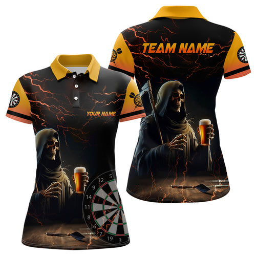 Funny Death Skull Beer Darts Polo & Quarter-Zip Shirts For Women Custom Beer And Player Darts Jerseys TDM1737