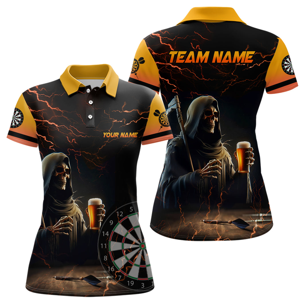 Funny Death Skull Beer Darts Polo & Quarter-Zip Shirts For Women Custom Beer And Player Darts Jerseys TDM1737