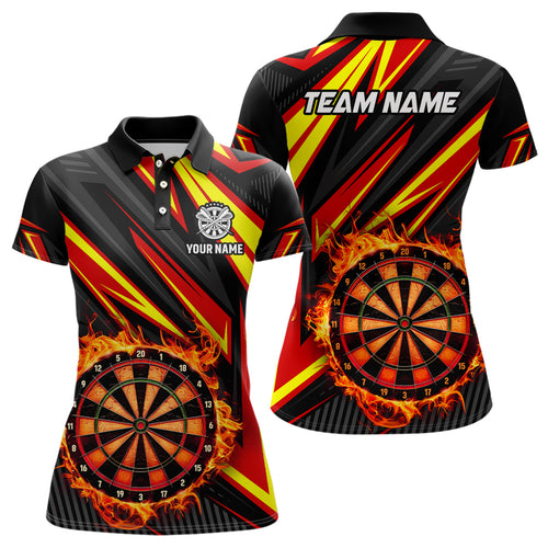 Darts Board Fire Flame Custom Polo & Quarter-Zip Shirts For Women, Best Darts Team Jerseys |Red TDM1742