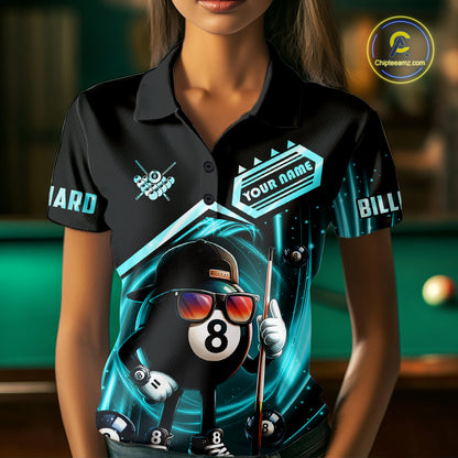 Turquoise Funny 8 Ball Billiard Shirt For Women Custom Pool Team Shirt, Billiard Jersey Polo, 1/4 Zip TDM5644