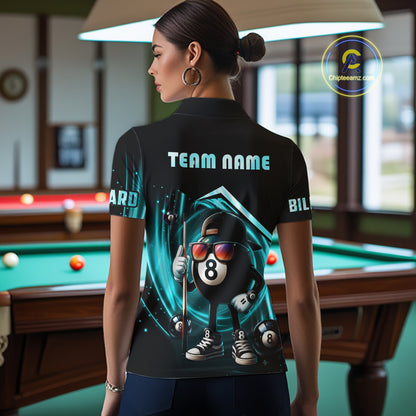 Turquoise Funny 8 Ball Billiard Shirt For Women Custom Pool Team Shirt, Billiard Jersey Polo, 1/4 Zip TDM5644