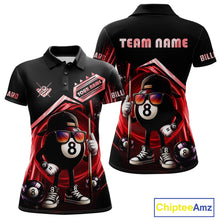 Load image into Gallery viewer, Red Funny 8 Ball Billiard Shirt For Women Custom Pool Team Shirt, Billiard Jersey Polo &amp; 1/4 Zip TDM5645