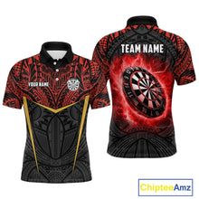 Load image into Gallery viewer, Personalized Red Black Tribal Pattern Darts Polo &amp; 1/4 Zip Custom Dart Shirt For Men, Dart Jerseys TDM4141